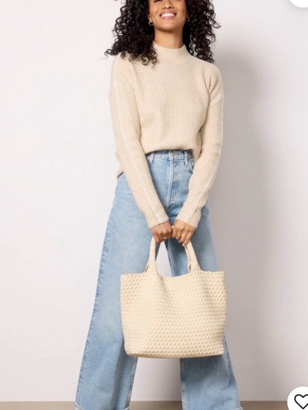 Evereve ivory whipstitch pullover mock neck knit sweater size small